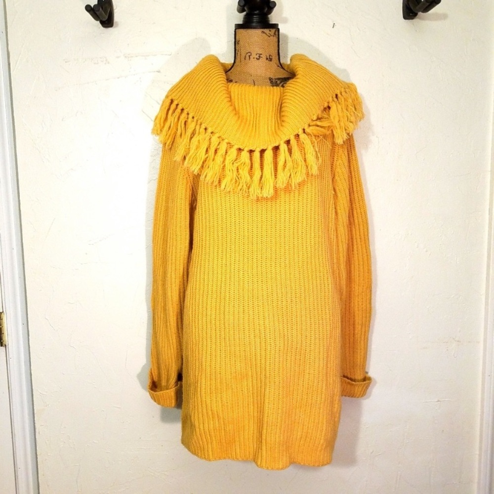 New York Style fringe collar tunic sweater